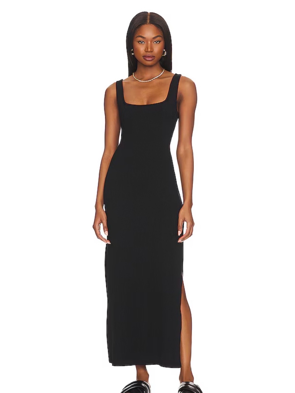 L*space Black Ribbed Scoop Neck Maxi Dress - size medium